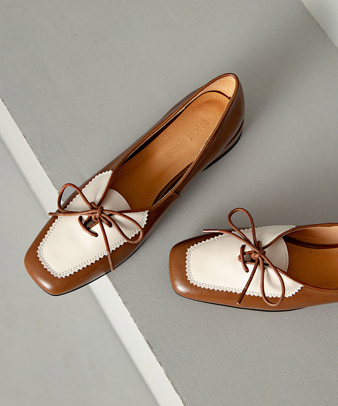Splicing Lace Flats Up Original Brown Design Leather Cowhide