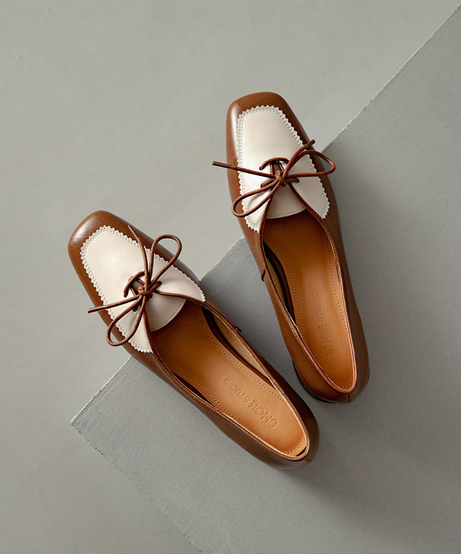 Splicing Lace Flats Up Original Brown Design Leather Cowhide