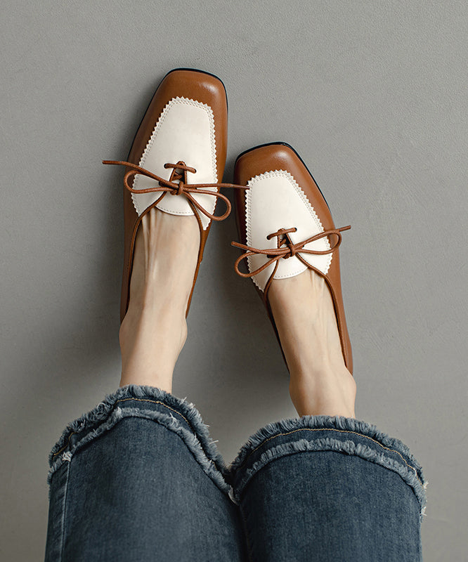 Splicing Lace Flats Up Original Brown Design Leather Cowhide