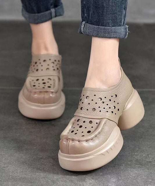 Original Design Cowhide Leather Nude Splicing Hollow Out Sandals DD1015