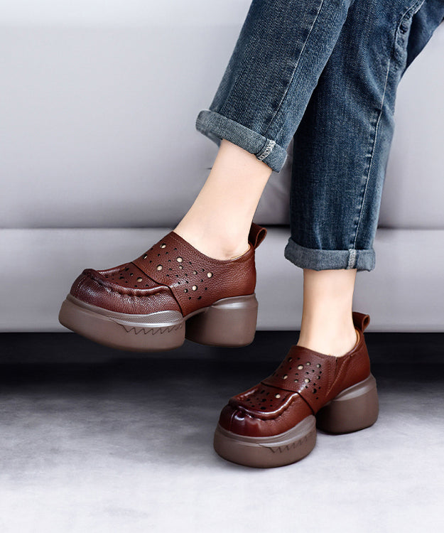 Original Design Cowhide Leather Nude Splicing Hollow Out Sandals DD1015