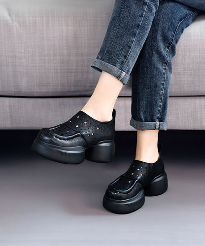 Original Design Cowhide Leather Nude Splicing Hollow Out Sandals DD1015