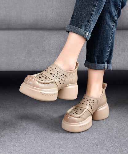 Original Design Cowhide Leather Nude Splicing Hollow Out Sandals DD1015