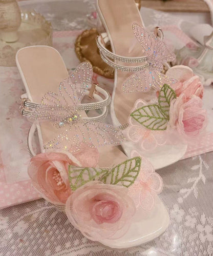 Original Slide Sandals Peep Zircon Butterfly Design Toe Flower