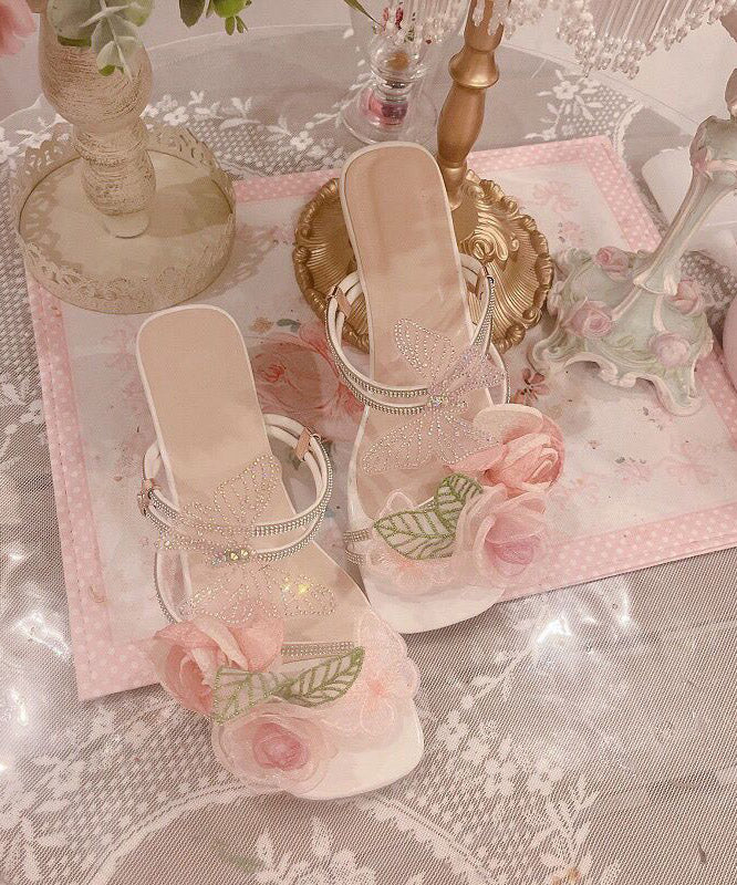 Original Slide Sandals Peep Zircon Butterfly Design Toe Flower