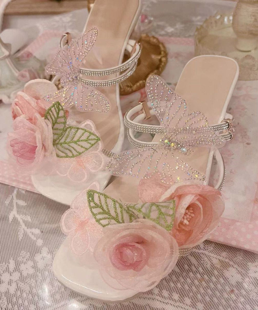 Original Slide Sandals Peep Zircon Butterfly Design Toe Flower