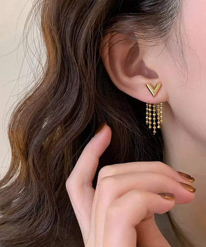 Design Original Earrings Tassel Gold V-Shaped Alloy Drop Copper