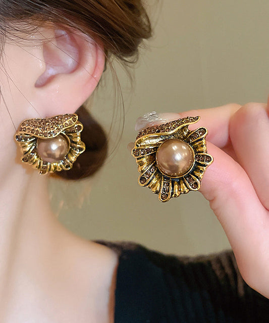 Design Pearl Copper Stud Alloy Zircon Earrings Gold Original