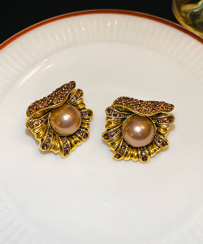 Design Pearl Copper Stud Alloy Zircon Earrings Gold Original