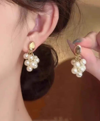 Drop Pearl Grape Gold Design Original Overgild Copper Earrings
