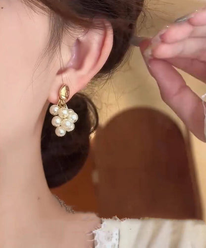 Drop Pearl Grape Gold Design Original Overgild Copper Earrings