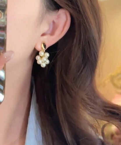 Drop Pearl Grape Gold Design Original Overgild Copper Earrings