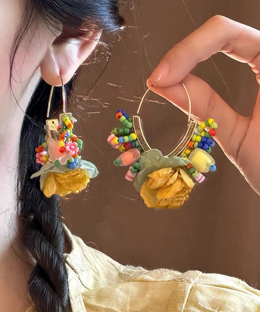 Earrings Design Gold Beads Original Floral Hoop Tulle Copper