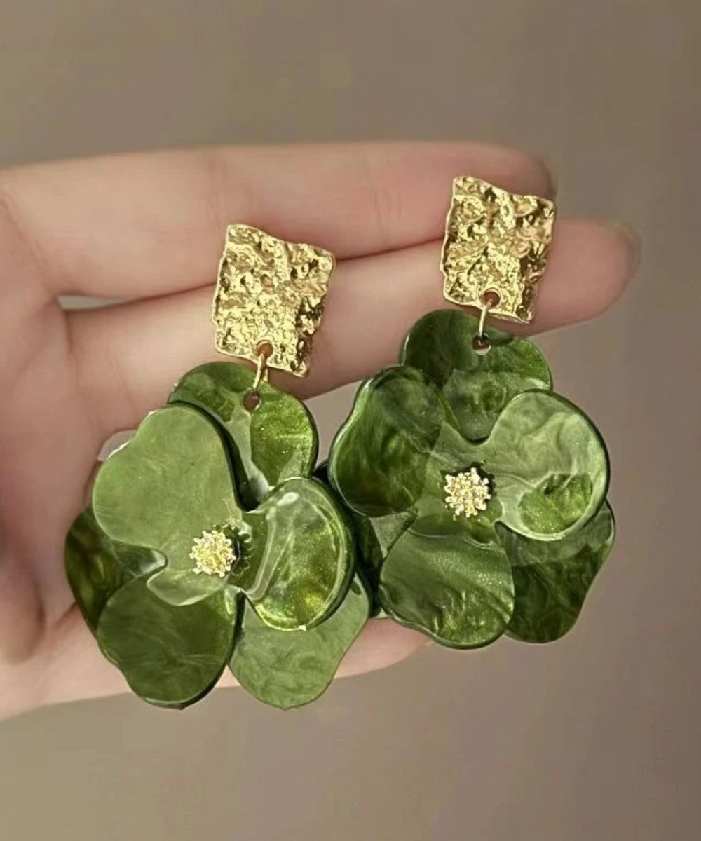 Original Design Green Acrylic Floral Drop Earrings EY004