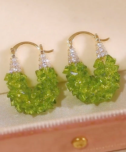 Original Design Green Copper Alloy Zircon Crystal Hoop Earrings RB021