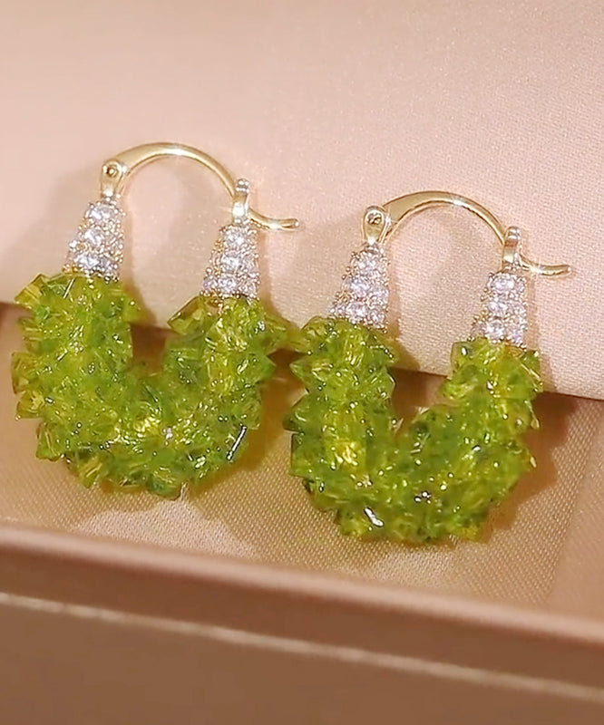 Original Design Green Copper Alloy Zircon Crystal Hoop Earrings RB021