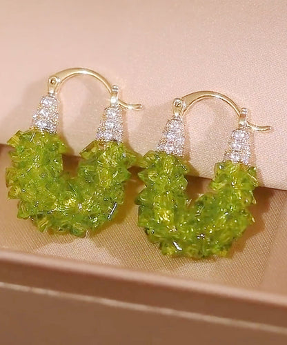 Original Design Green Copper Alloy Zircon Crystal Hoop Earrings RB021