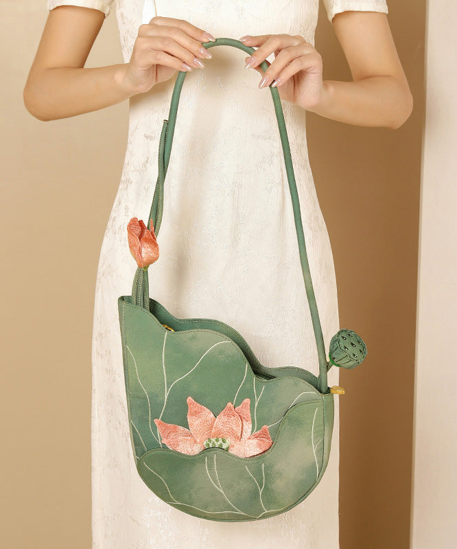 Design Embroidered Lotus CrossBody Green Bag Original