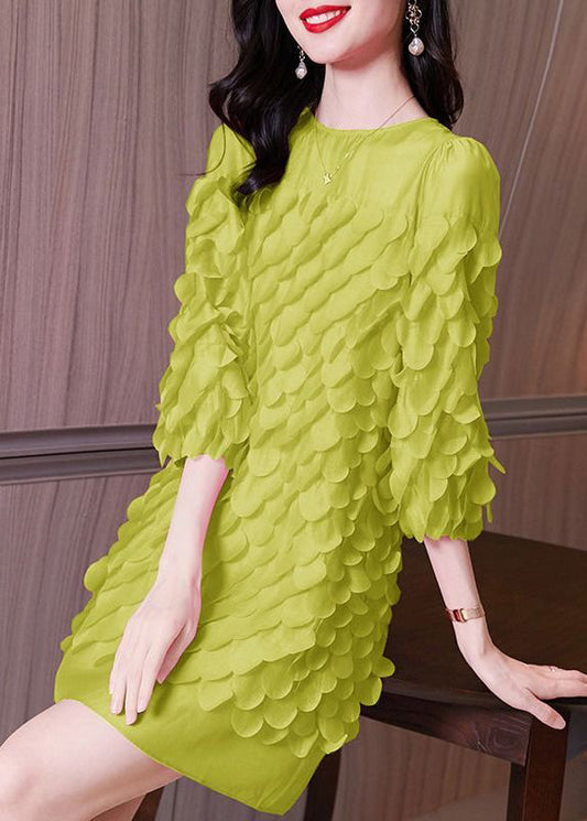 Mid Patchwork Spring Original Green Design O-Neck Dress Chiffon