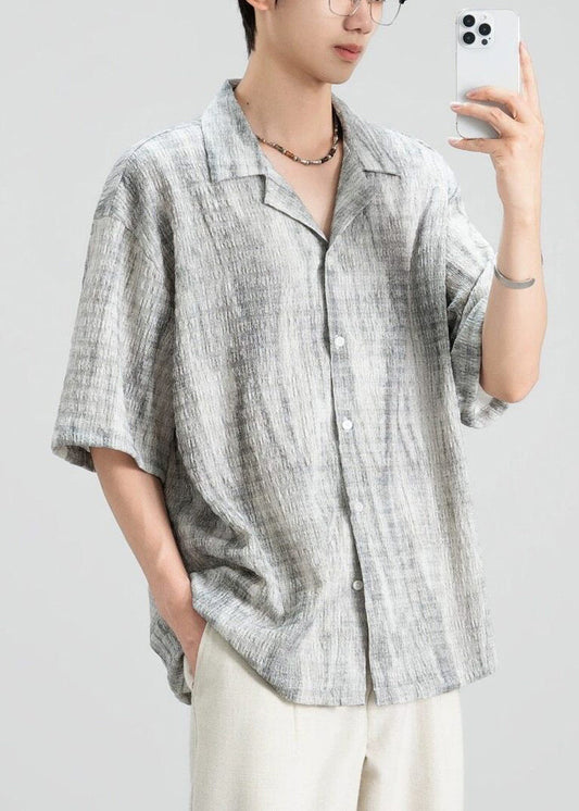 Shirts Collar Design Peter Pan Button Grey Mens Original Cotton