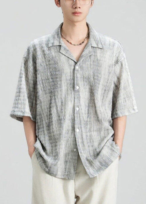 Shirts Collar Design Peter Pan Button Grey Mens Original Cotton