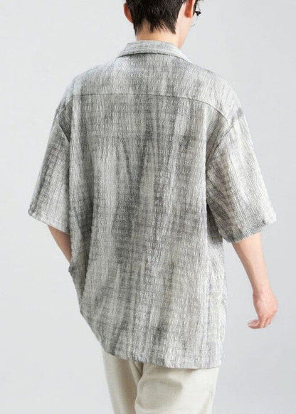 Shirts Collar Design Peter Pan Button Grey Mens Original Cotton