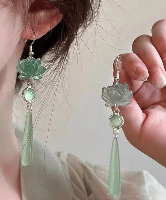 Light Eye Cat's Design Stone Green Original Drop Sterling Silver