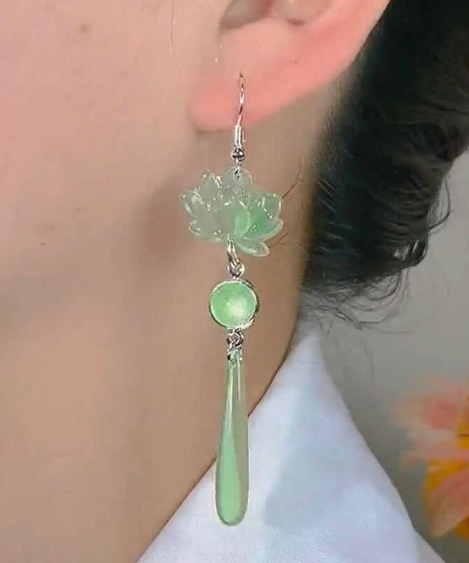 Light Eye Cat's Design Stone Green Original Drop Sterling Silver