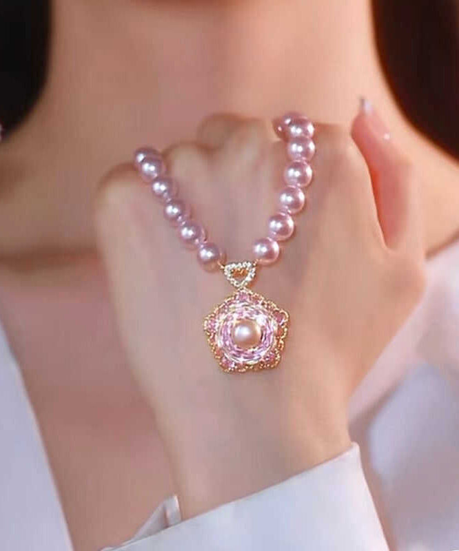 Alloy Pearl Original Design Pink Pendant Necklace