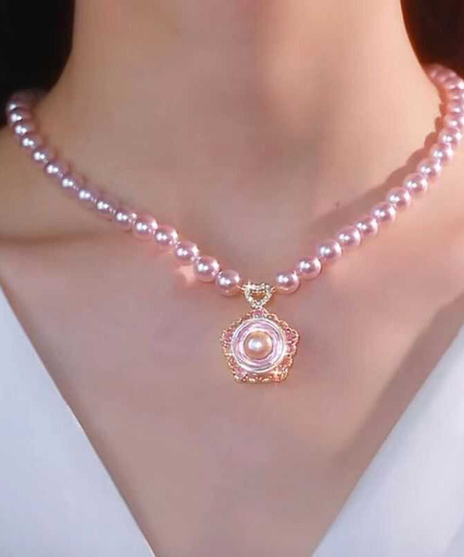 Alloy Pearl Original Design Pink Pendant Necklace