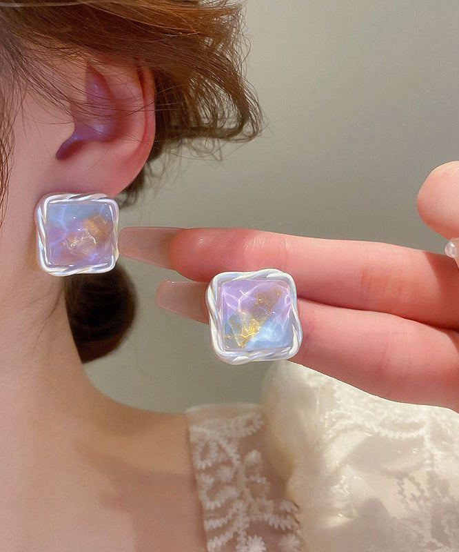 Square Design Original Wrinkled Earrings Alloy Stud Rainbow