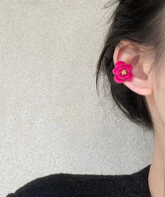 Red Original Alloy Stud Flocking Flower Camellia Earrings Design