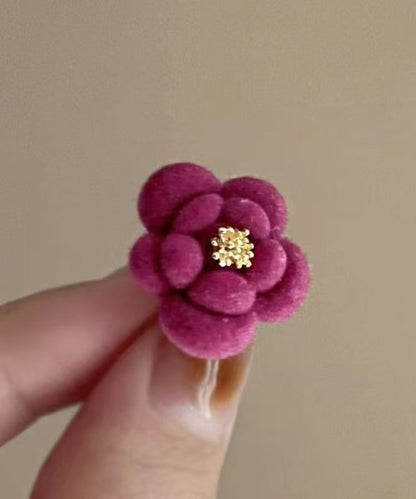 Red Original Alloy Stud Flocking Flower Camellia Earrings Design