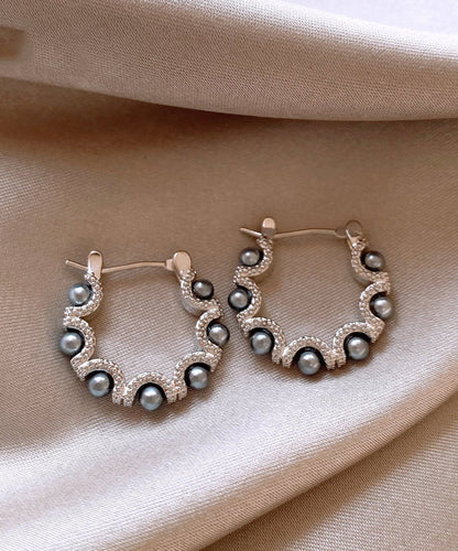 Original Design Silk Copper Alloy Pearl Hoop Earrings QQ041