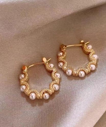 Original Design Silk Copper Alloy Pearl Hoop Earrings QQ041