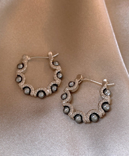 Original Design Silk Copper Alloy Pearl Hoop Earrings QQ041