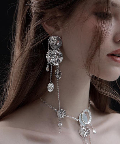 Original Design Drop Silk Copper Disc Earrings Tassel Wavy