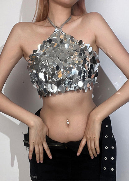 Sequins Tanks Original Summer Silk Halter Design