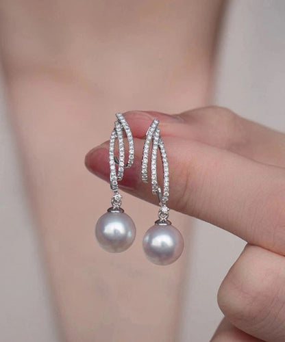 Silk Design Silver Sterling Drop Earrings Pearl Zircon Original