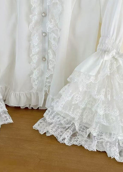 Pink Shirt Design Sleeve Lace Sweet Original Flare Patchwork