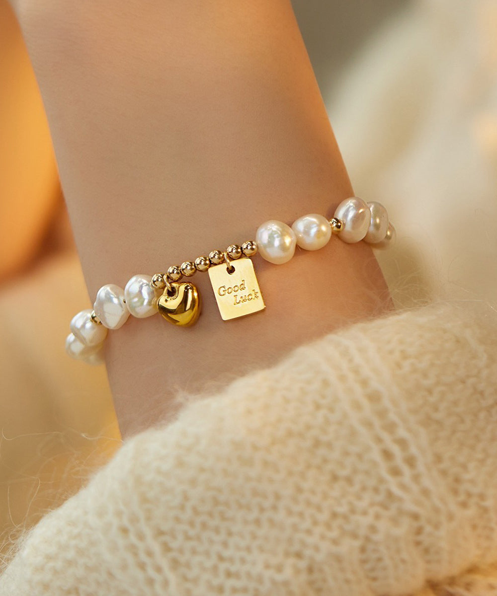 Pearl Bracelet Alloy Charm Tassel Love Design Original White