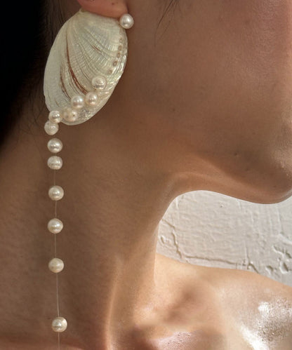 Original Drop White Tassel Alloy Design Shell Pearl Earrings