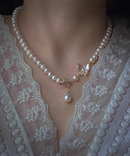 White Original Zircon Pendant Pearl Design Butterfly Alloy