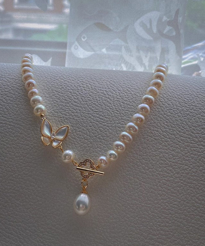 White Original Zircon Pendant Pearl Design Butterfly Alloy
