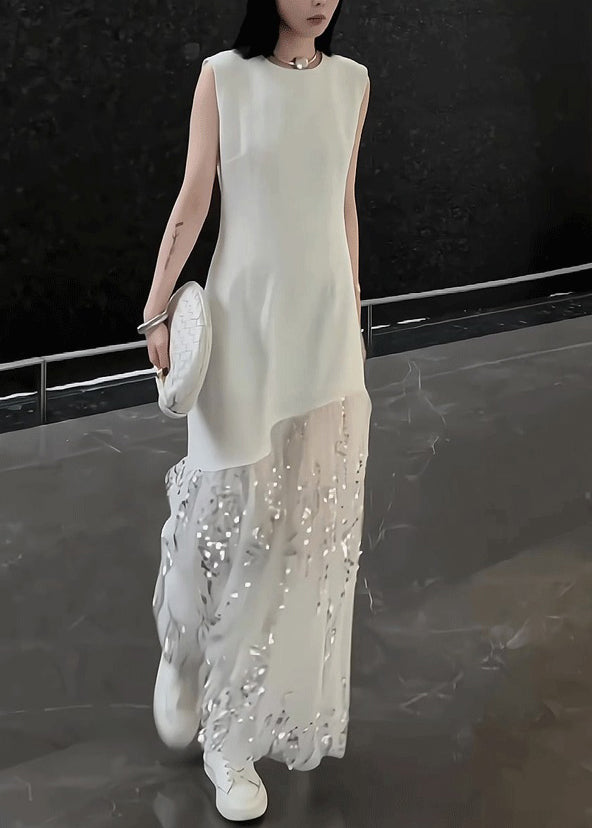 Patchwork Dress Long Design Summer White Tulle Original