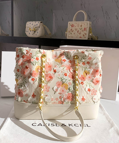 Flowers Leather Original Shoulder Design Bag Pink Faux White