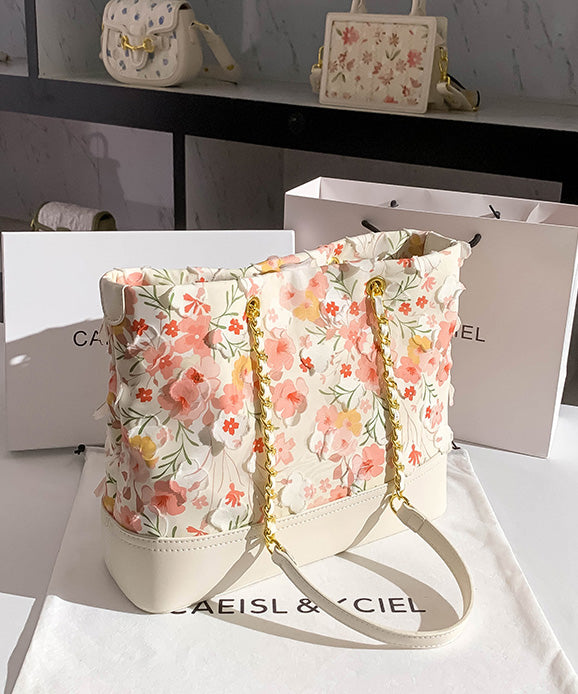 Flowers Leather Original Shoulder Design Bag Pink Faux White