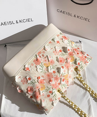 Flowers Leather Original Shoulder Design Bag Pink Faux White