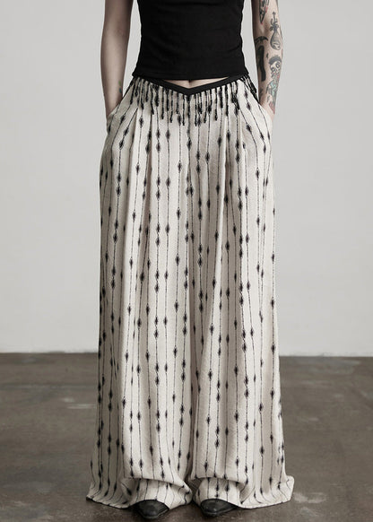 Pants Thin Pockets Original Print Design White Patchwork Cotton