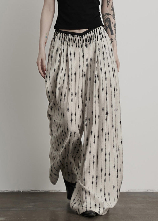 Pants Thin Pockets Original Print Design White Patchwork Cotton